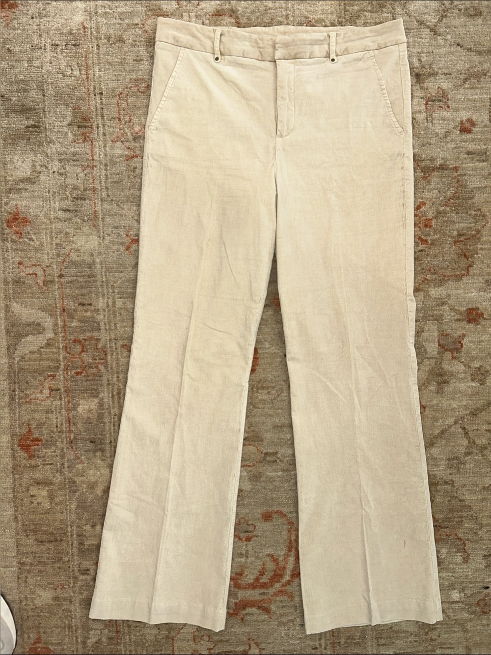 ecru Cream Corduroy Straight-Leg Trousers